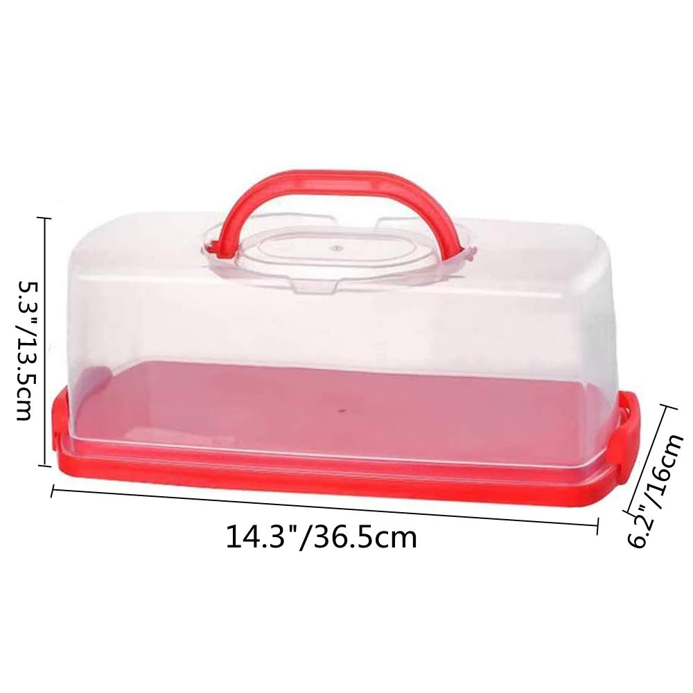 FEOOWV Portable Plastic Loaf Bread Box with Transparent Lid  Bread Keeper for Carrying and Storing Loaf Cakes Banana Bread Pumpkin Bread (Red)