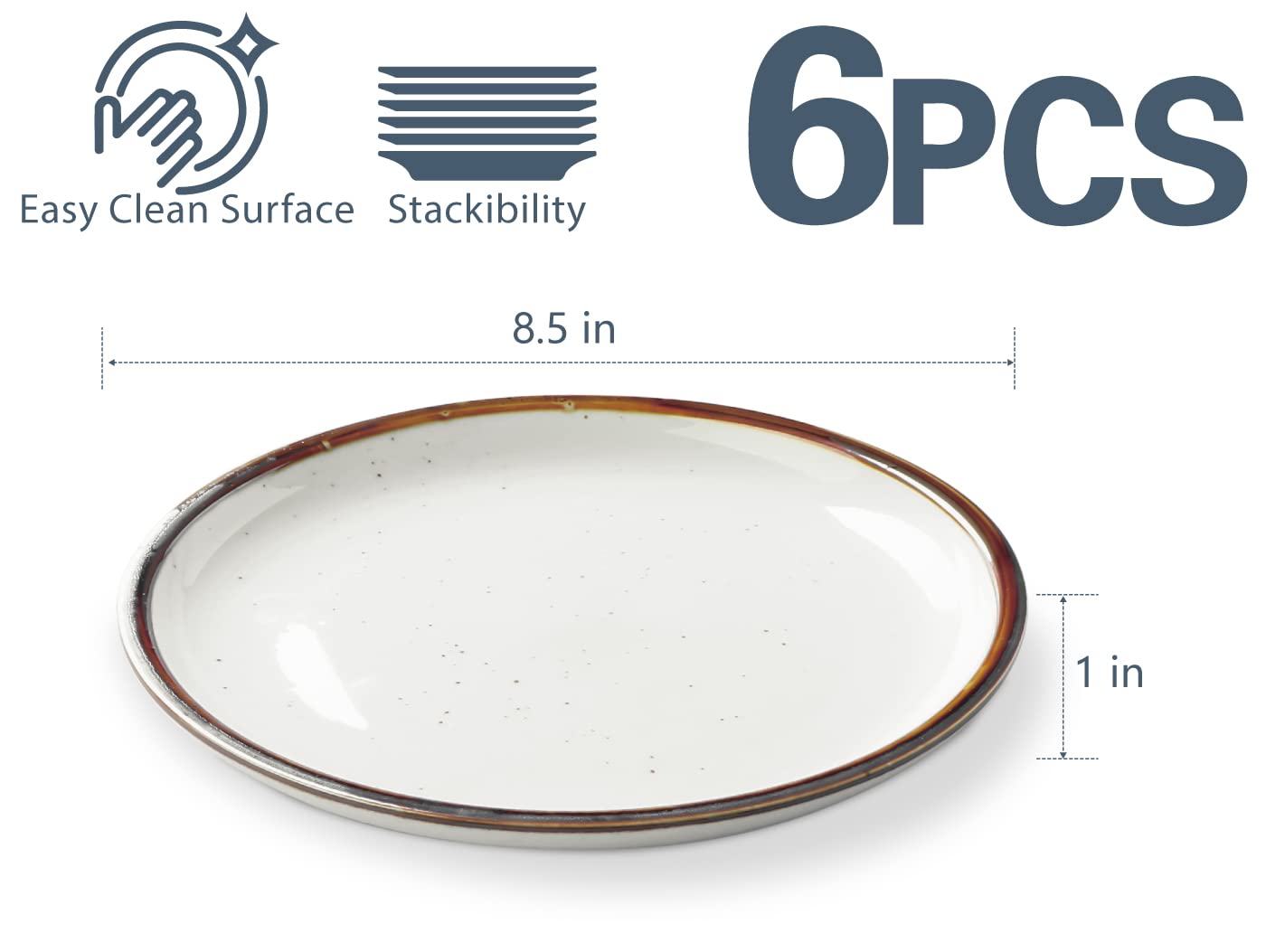 Onemore Ceramic Plates Set Of 6, 8.5 Inch Small Dinner Plates For Appetizer, Salad And Dessert. Oven, Microwave And Dishwasher S