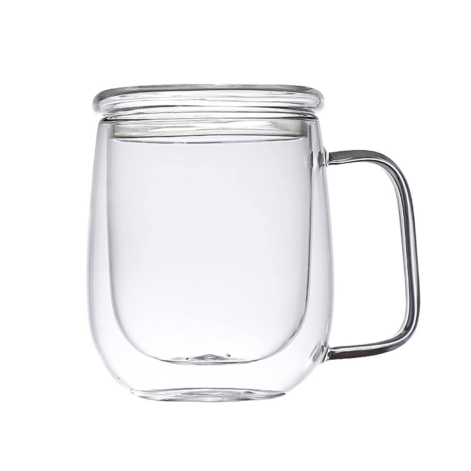 we3 Glass Coffee & Tea Cup Mug with Glass Lid, Double Wall Borosilicate Glass Latte Espresso Mug with Insulated Handle, Dishwash