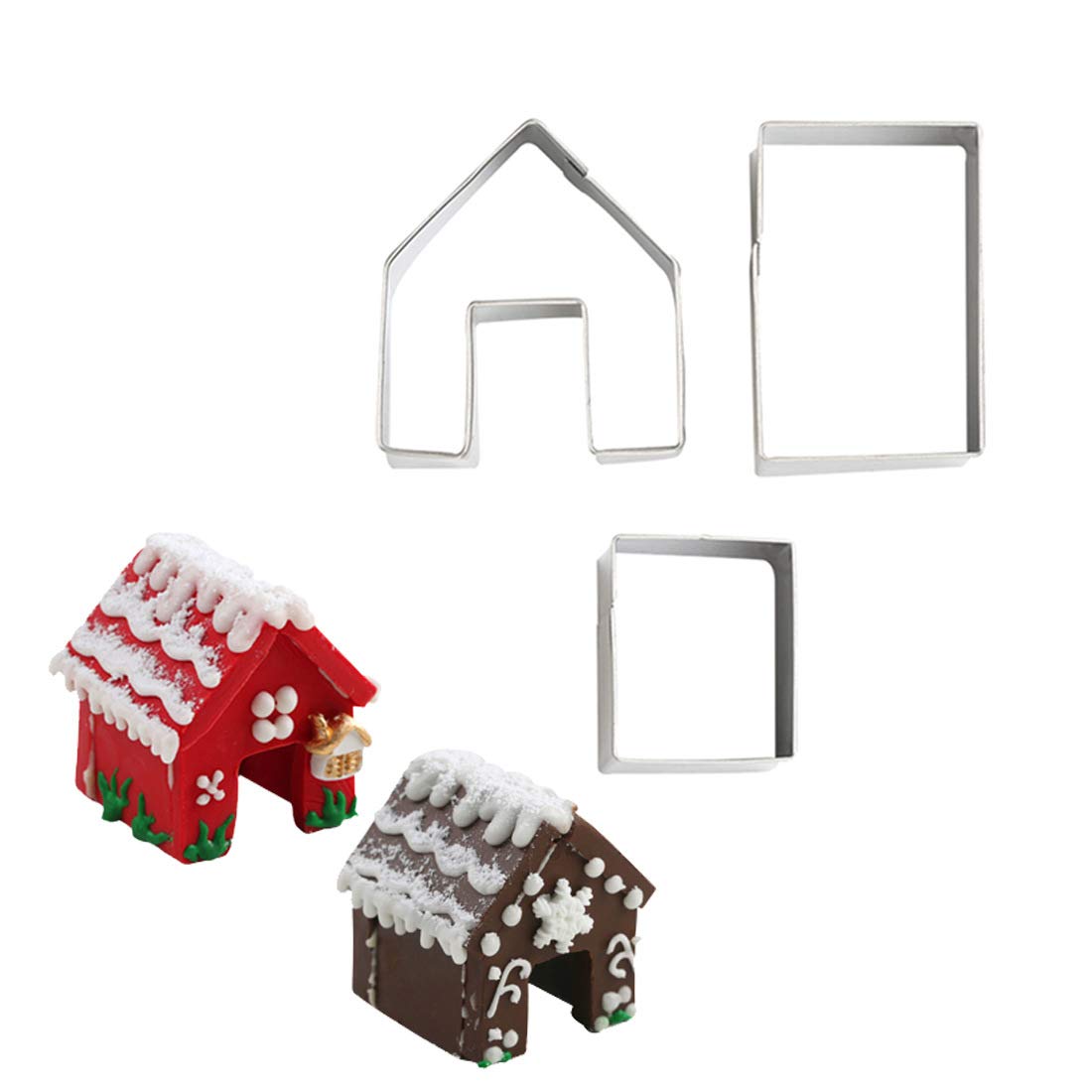 Zavaca 3 Pcs Stainless Steel Christmas Mini House Mold Gingerbread Cookie Cutter Set Cupcake Chocolate House (Small)
