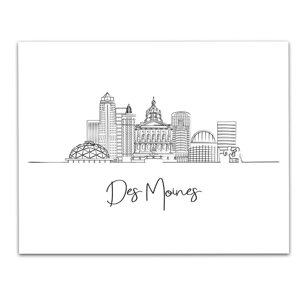 Des Moines, Iowa State City Skyline Landscape - United States Of America Travel Adventures & Vacation Cityscape Wall Art Decor-