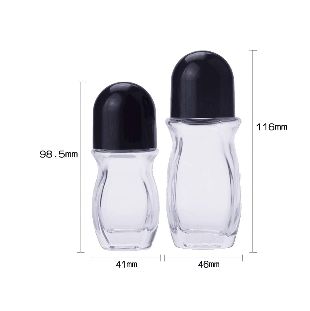 2Pcs 50Ml/1.69Oz Clear Refillable Glass Roll-On Deodorant Bottles Empty Essential Oils Roller Bottles Containers With Plastic Ro