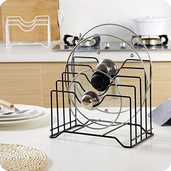 Think N Crafts India Multipurpose Iron Plate Rack | Dish Rack | Plate Stand | Lid Holder Utensil Rack For Kitchen | 4 Shelves | 