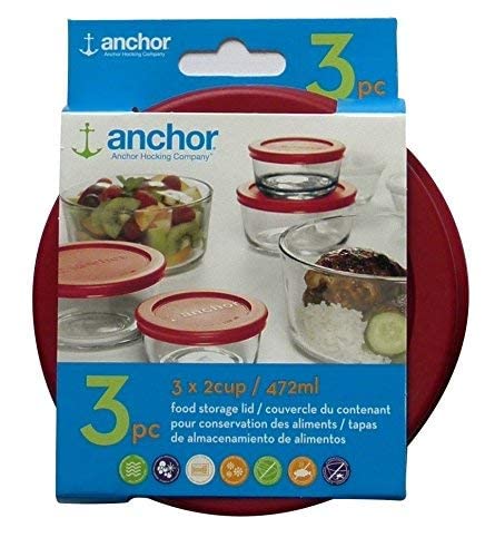 Anchor Hocking Classic Round Food Storage Snugfit Replacement Lids, Red, 2 Cup, Set Of 3