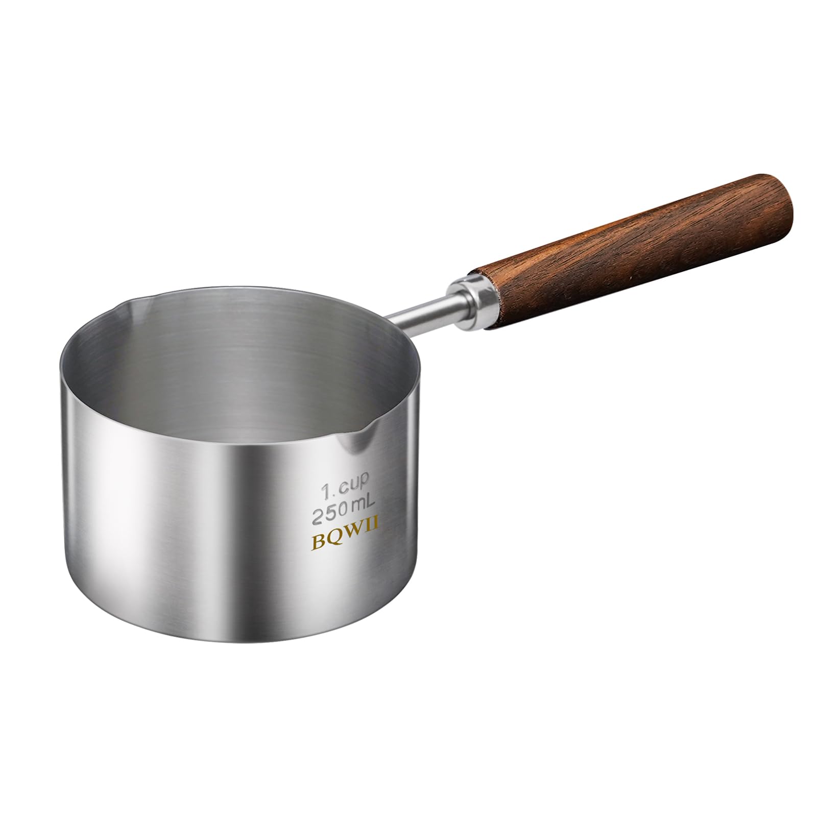 BQWII stainless steel mini pot  butter warmer, 8.5fl oz (250ml) coffee/milk warmer, mini sauce pan for coffee, ideal for seafoo