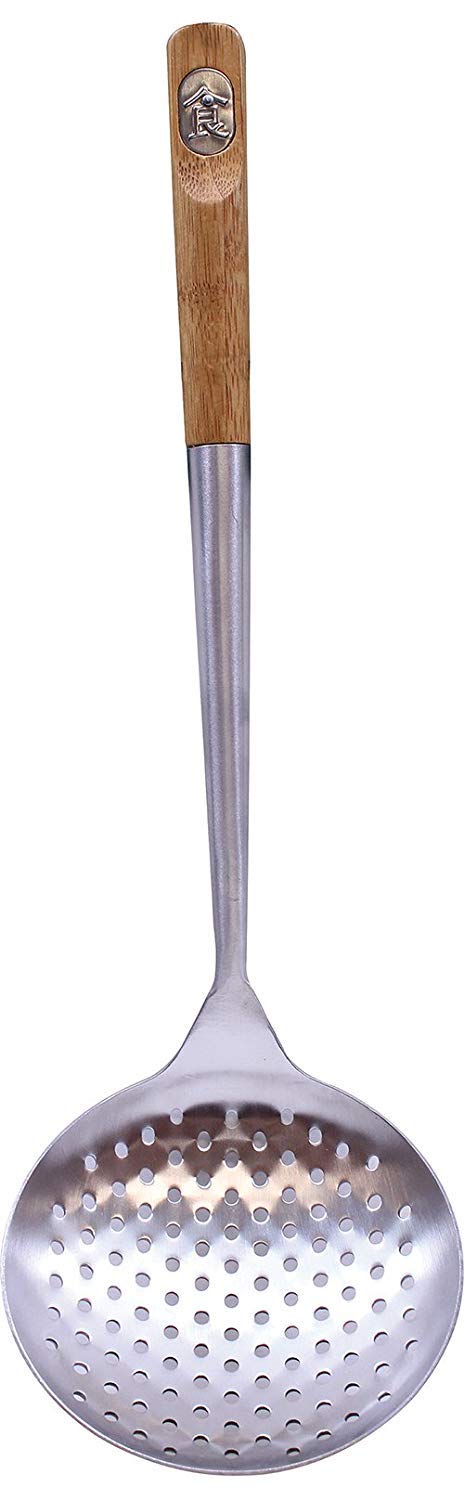 Tablecraft 32410 Wok Spoon With Bamboo Handle, 16'', Brown And Tablecraft 32409 Wok Skimmer With Bamboo Handle, 15'', Brown - Wo