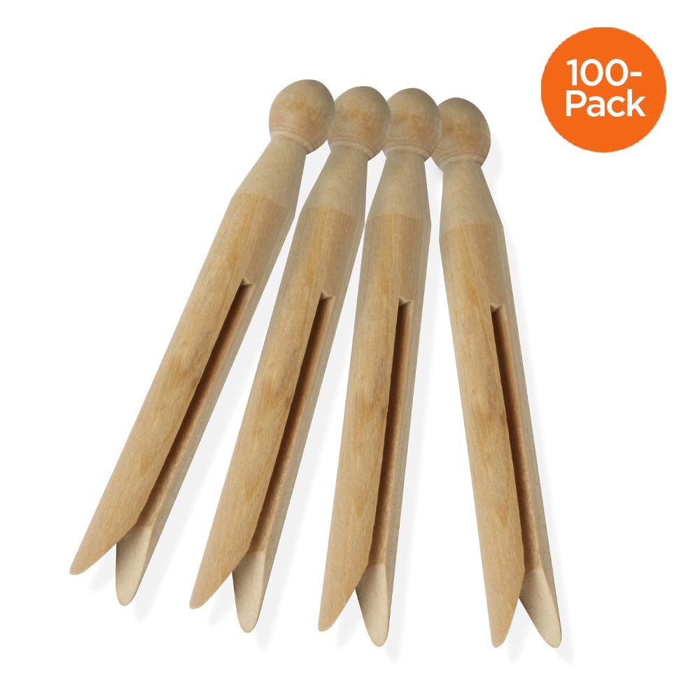 Honey-Can-Do Round Wooden Clothespins, 100 Pack