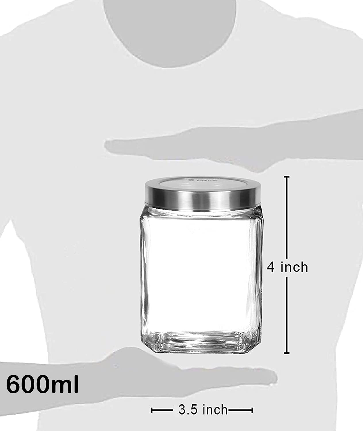 Brezzycloud Piraml Glass Cubical Square 600ml Transparent Glass Jars & Containers for Kitchen Pantry, Honey, Jams, Pickles, Cook
