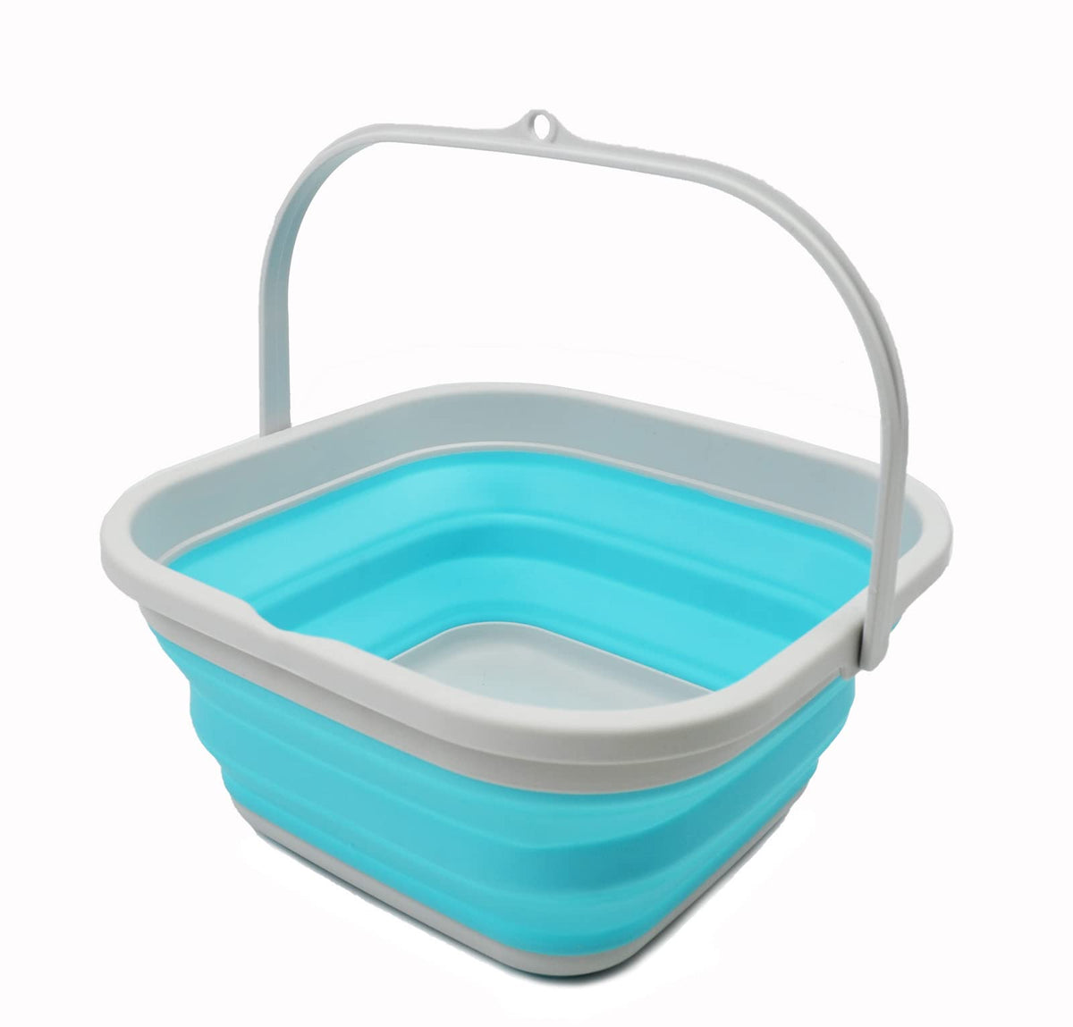 Sammart 5.5L (1.4 Gallon) Collapsible Square Handy Bucket/Foldable Squarewater Pail/Portable Tub With Handle. (Grey/Cyanine, 1)