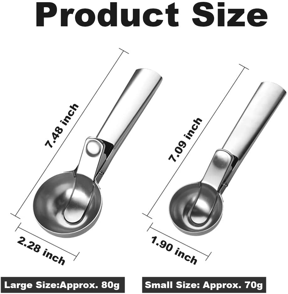Jayvar Ice Cream Scoop Set,Portable Stainless Steel Ice Cream Scoop With Trigger And Comfortable Handle,Icecream Scoop Spoon Per