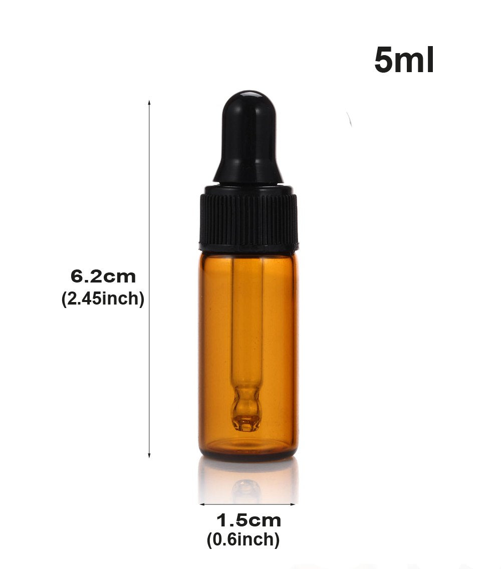 Simple-E 10Pcs 5Ml 1/6Oz Amber Mini Glass Bottle Amber Sample Vial Small Essential Oil Bottle With Glass Eye Dropper + 1Pc Glass