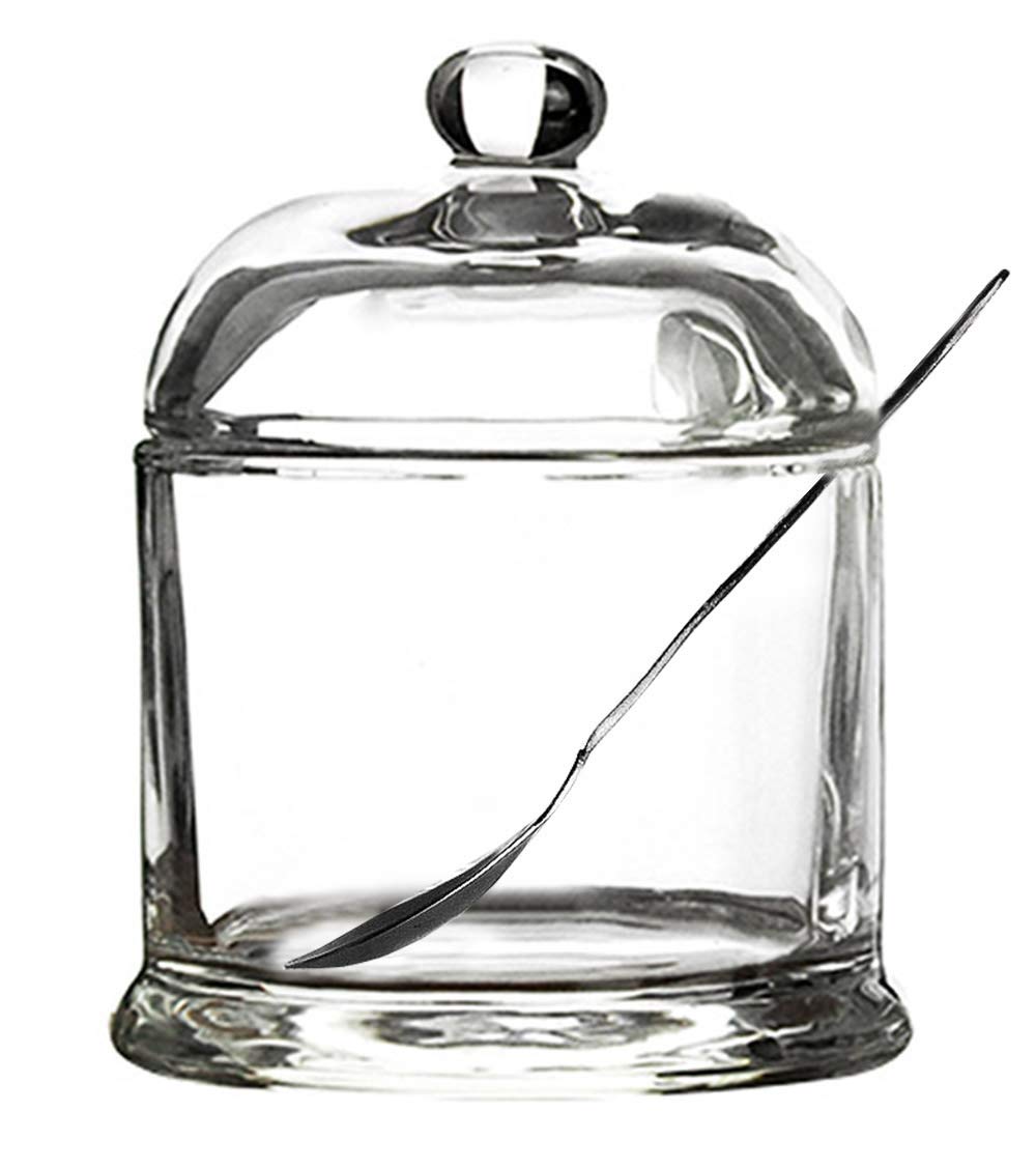 Glass Sugar Bowl Spice Jar Seasoning Pot With Lid And Stainless Steel Spoon