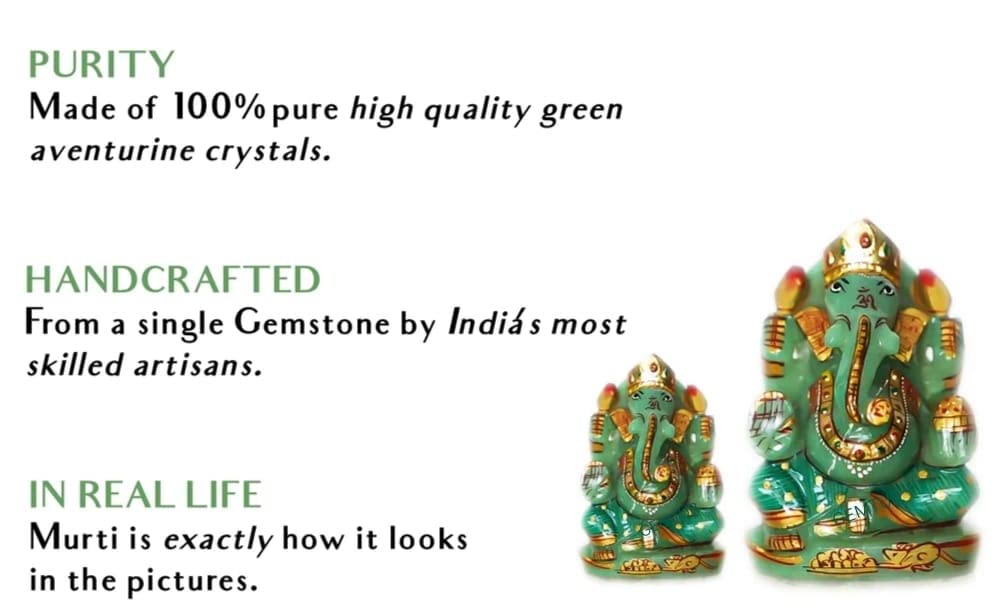 Gemtub Handcrafted And Hand Painted Natural Green Aventurine Ganesha Idol Ganesh Ji Murti For Home And Gifting Purpose Size 3 In