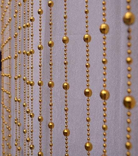 Pindia 7Ft Fancy Round Sparkling Plastic Strings Bead Hanging Curtain Golden Door Window String Beads Thread Sheer Rod Room Hang