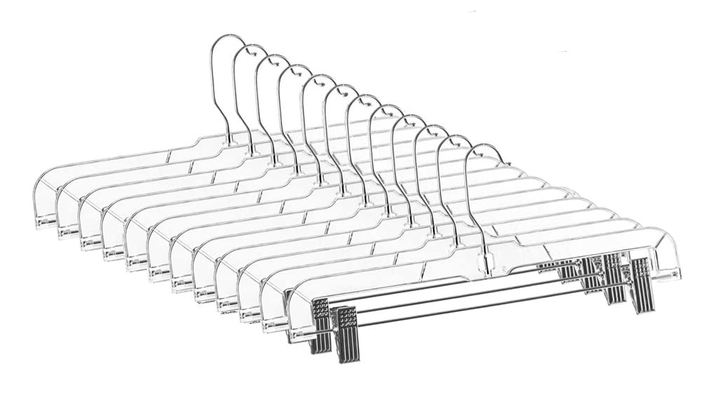 Jeronic 12 Pack Slack Pant Hangers Skirt Hangers With Clips, Clear