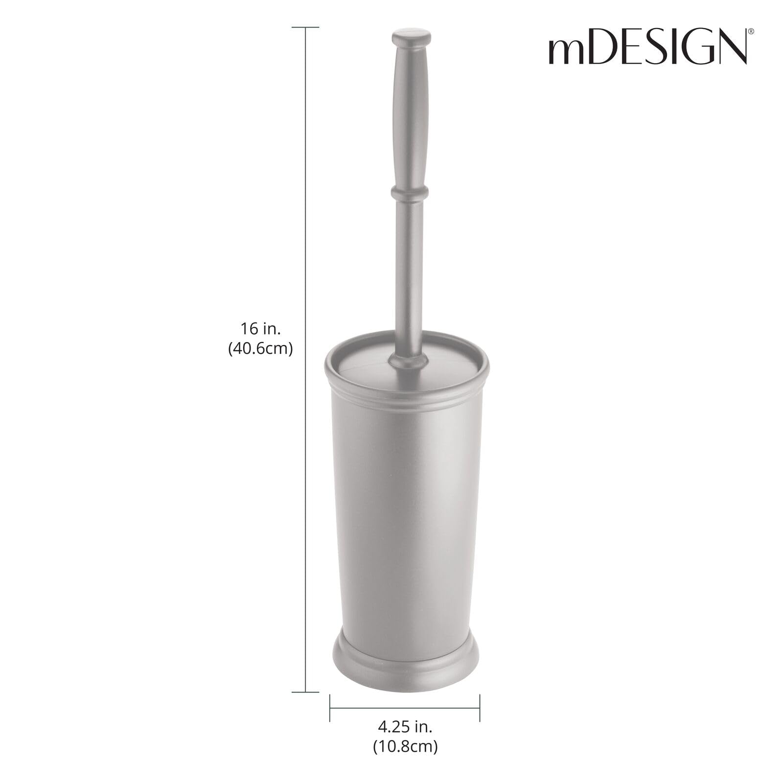 mDesign Toilet Bowl Brush and Holder - Covered Bathroom Brush - Standing Scrubber in Modern Holder - Space Saving, Deep Cleaning