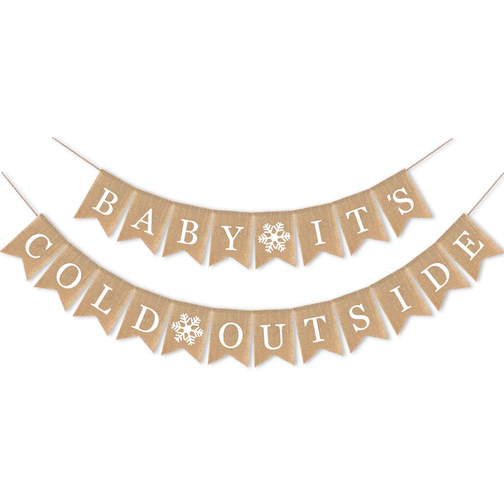 7-Gost Burlap Baby It'S Cold Outside Banner Baby Shower Party Winter Decoration Supplies