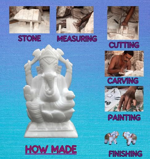 Pooja Creation White Marble Lord Statue Ganesh Idol For Home Use 6 Inch