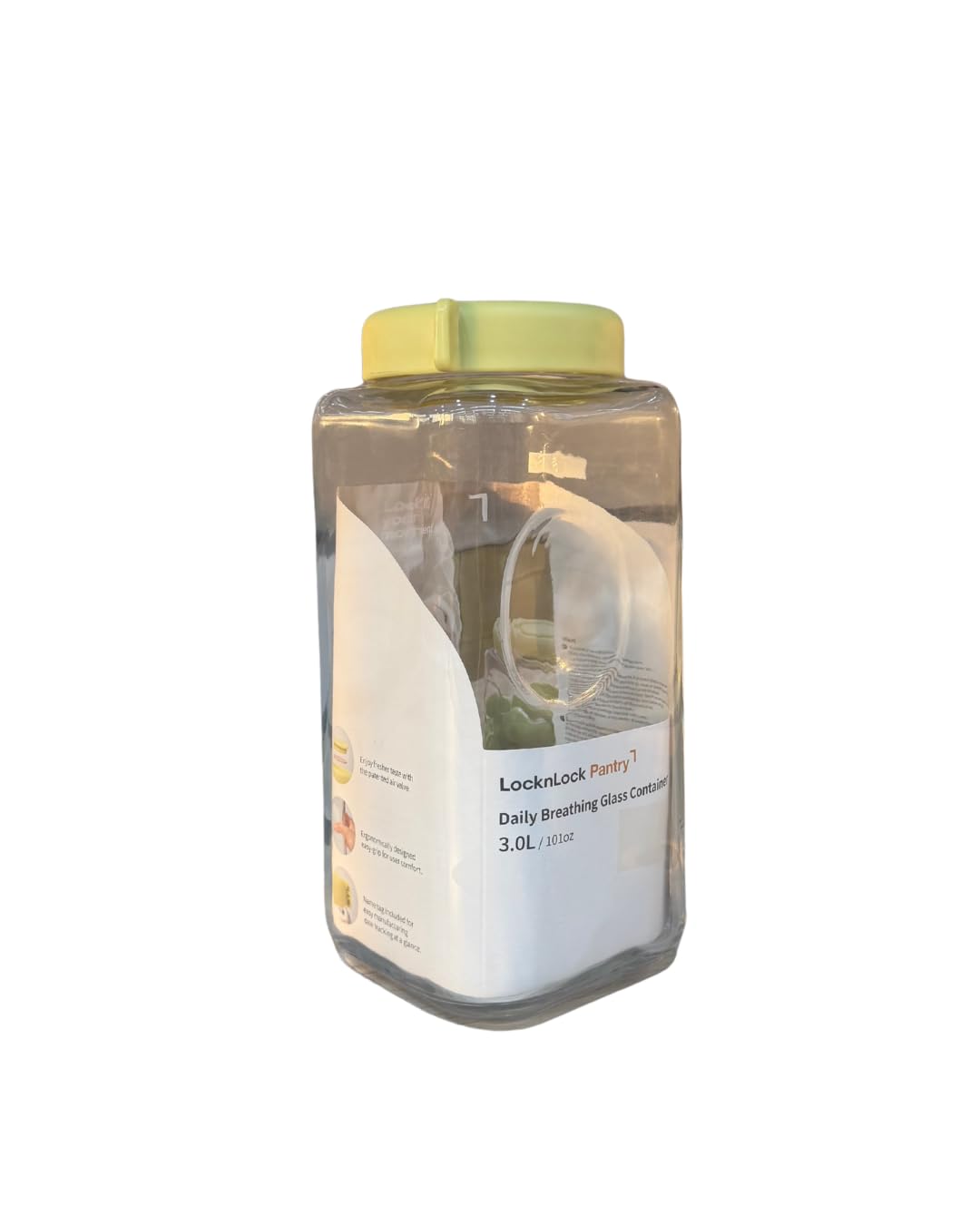 Locknlock 3L Breathing Glass Canister | Extra Large Airtight Fermentation Jar With Gas Release Valve | Ideal For Bulk Pickles, K