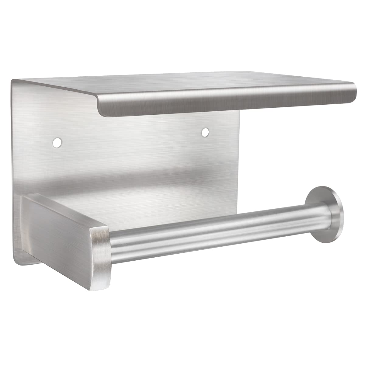 Adhesive Toilet Paper Holder With Shelf, Toilet Paper Roll Holder Wall Mounted, Fits Mega Roll, Stainless Steel Tissue Roll Disp