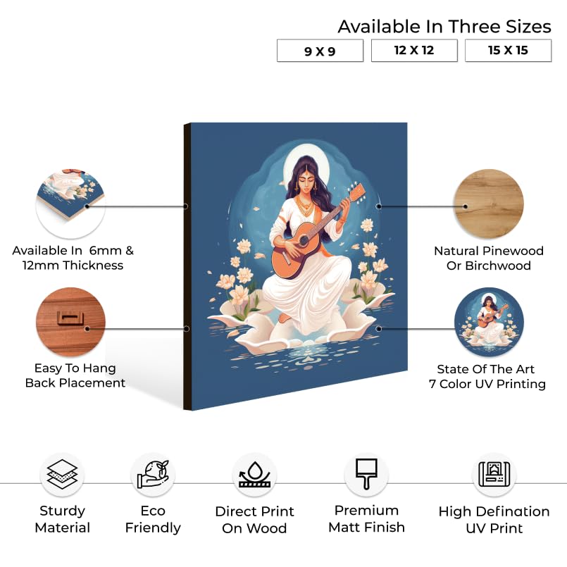 Chalk My Theme Goddess Saraswati Blue Wood Print Wall Art Home Decor, Living Room, Bedroom, Cafe, Room Painting For Wall Decorat
