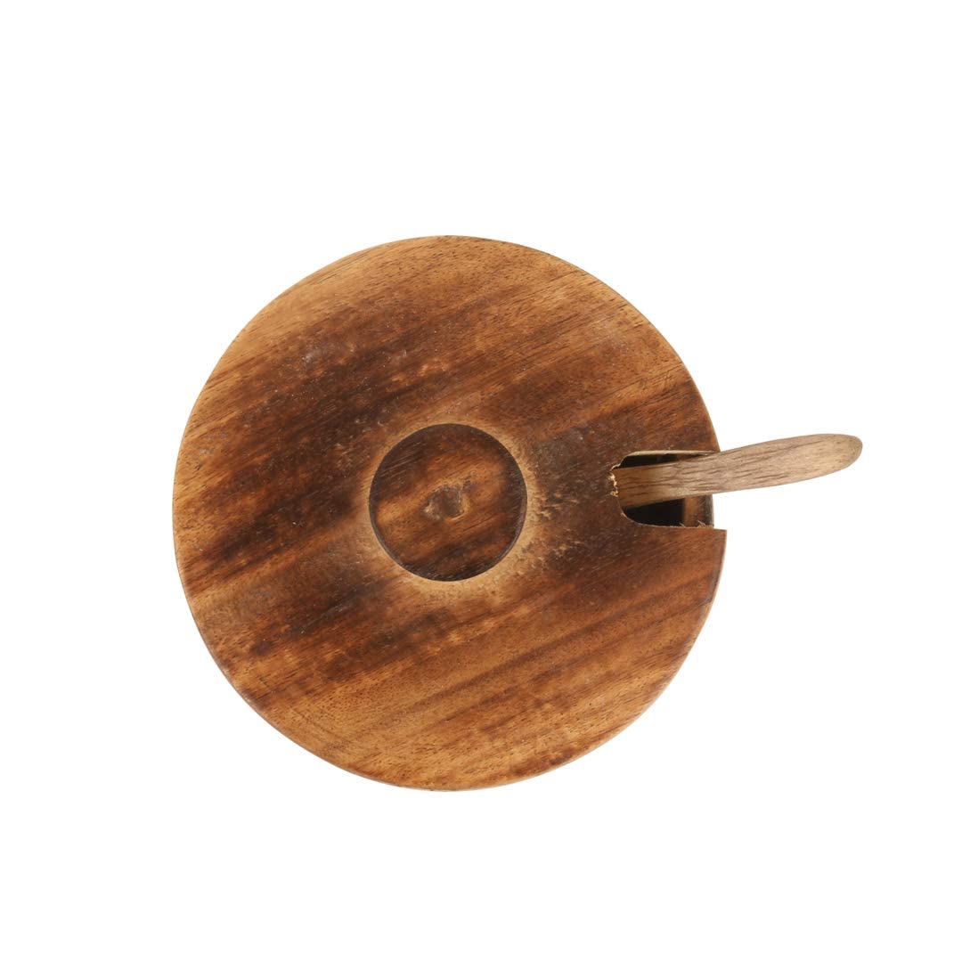 Decorative Rustic Wooden Sugar Bowl & Spoon With Lid Wide Mouth Candy Treat Jar Spice Jar Holder Condiment Nuts Serving Bowl Pot