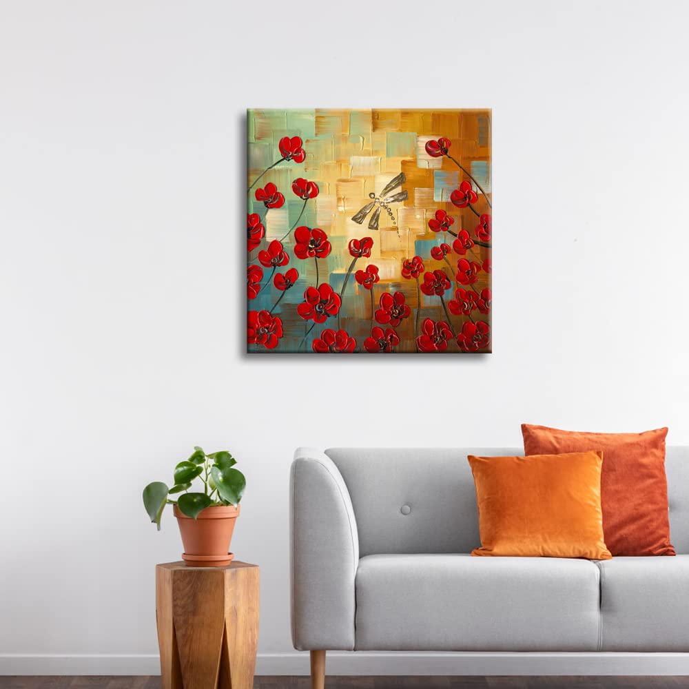 Wieco Art Dragonfly Floral Oil Paintings On Canvas Wall Art Ready To Hang For Bedroom Kitchen Dining Room Home Decorations Moder