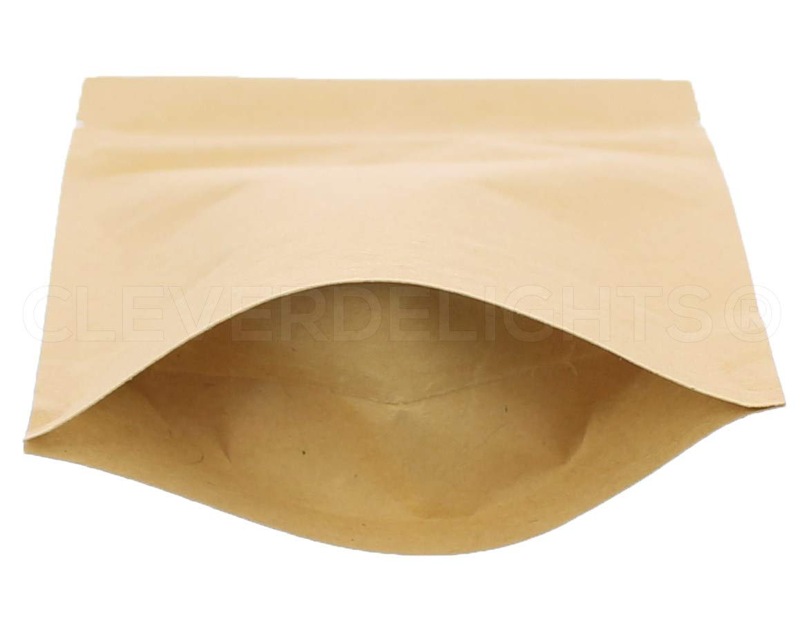 Cleverdelights Kraft Stand Up Pouches - 2Oz - 100 Pack - 4 '' X 6 '' X 2 '' - Resealable Bag