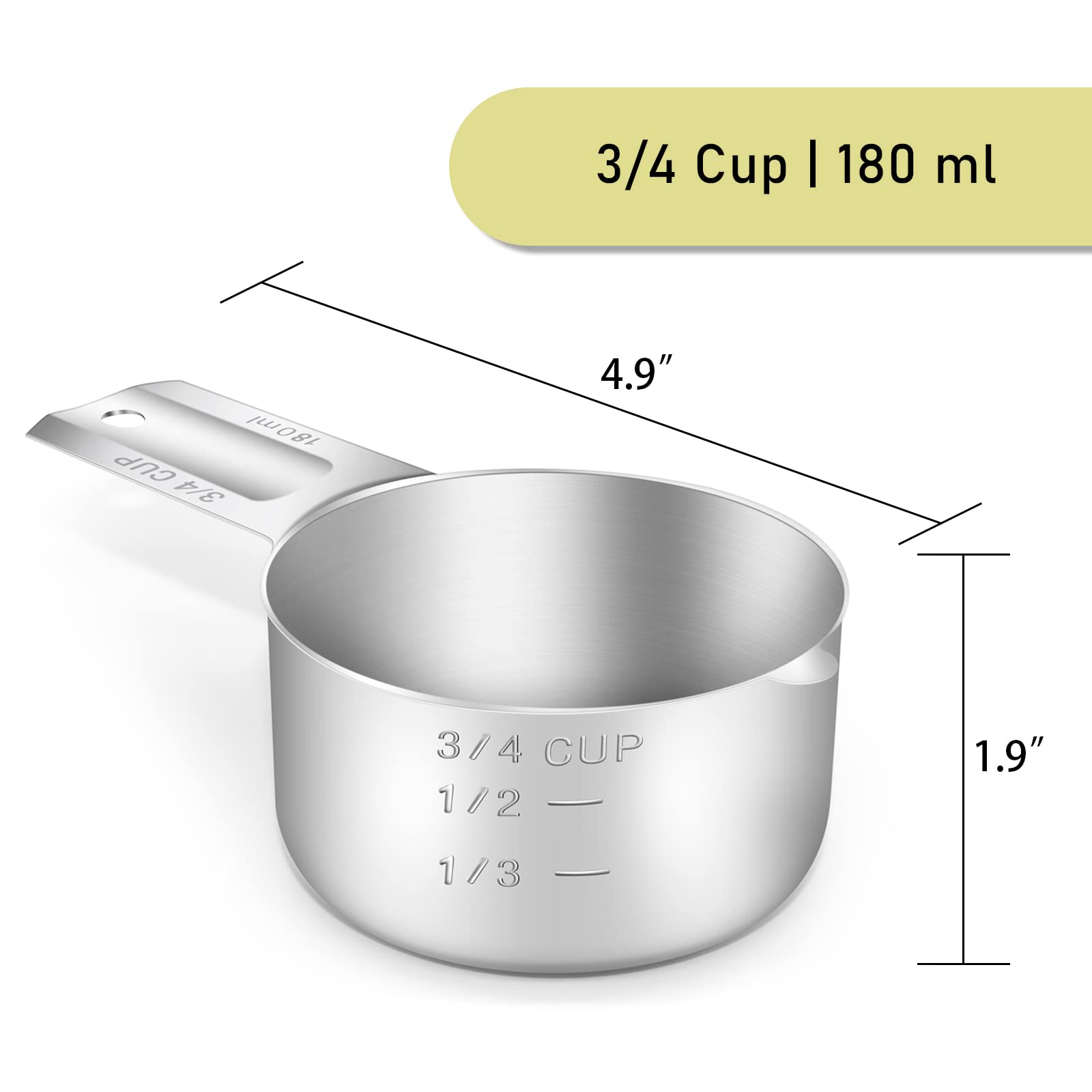 Beryler 3/4 Cup (180 Ml | 180 Cc | 6 Oz) Measuring Cup, Stainless Steel Measuring Cups, Metal Measuring Cup, Kitchen Gadgets For