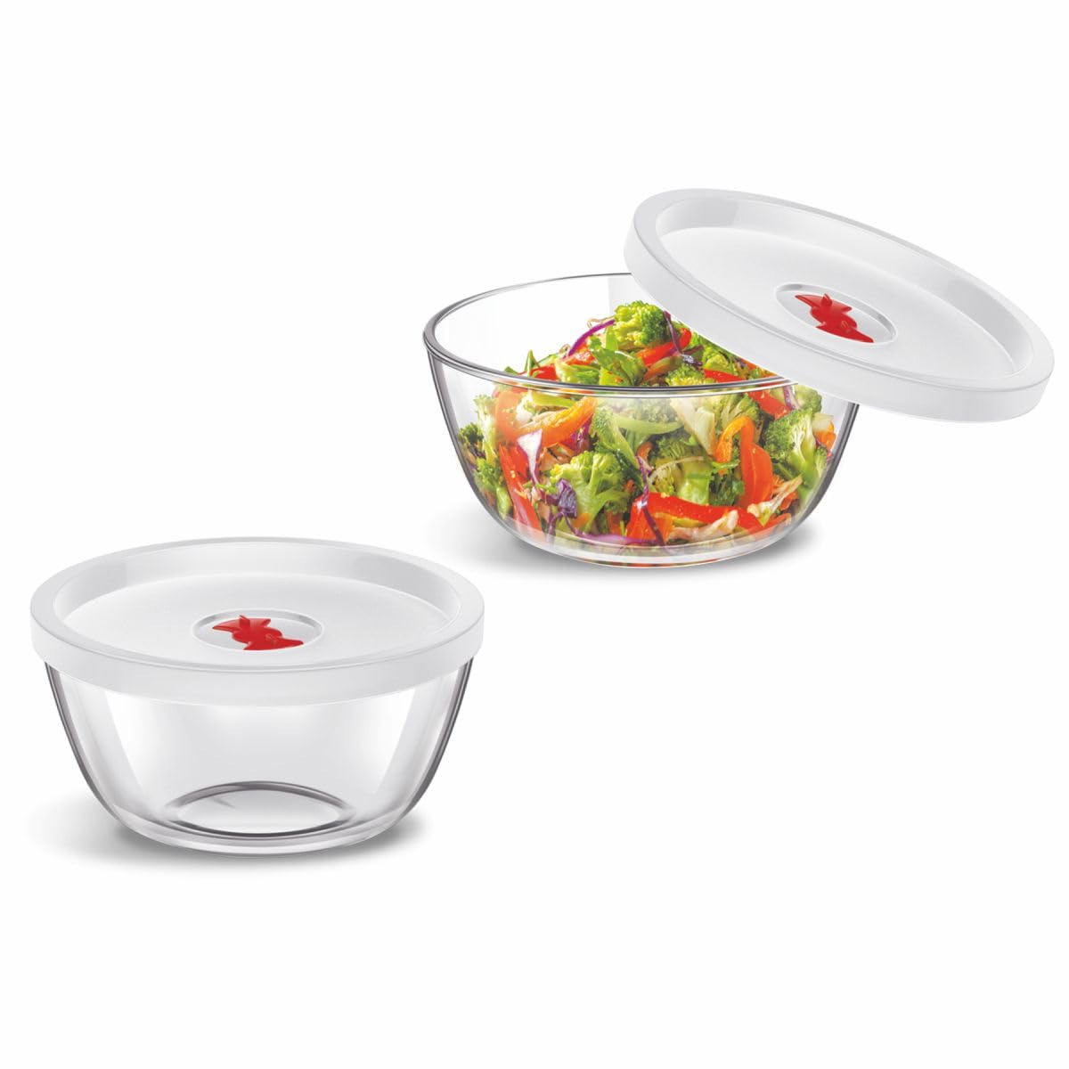 Signoraware Borosilicate Glass Mixing Bowl With Lid & Steam Release Knob | Scratch Resistant | Direct Fridge To Oven | Ideal For
