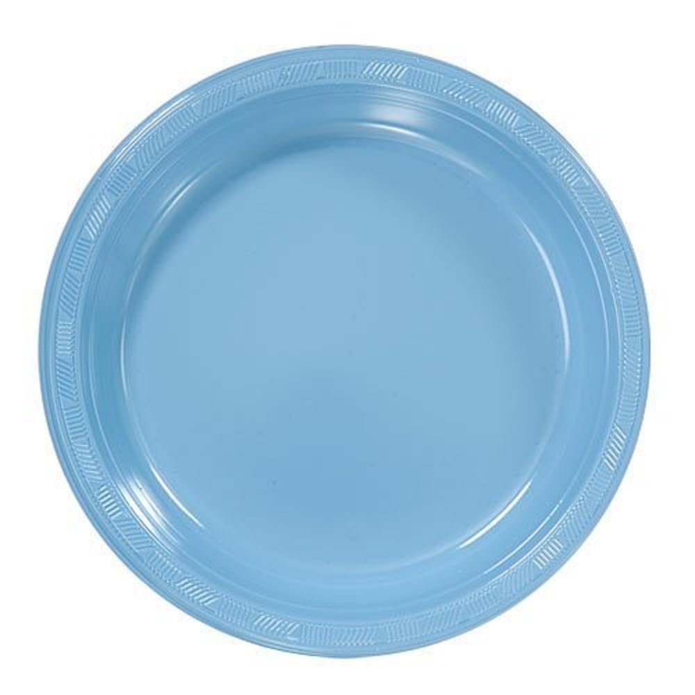 Light Blue Solid Color Plastic Premium Heavy Weight Dinner Plate (9'') 50 Count - Elegant & Durable, Perfect For Parties, Weddin
