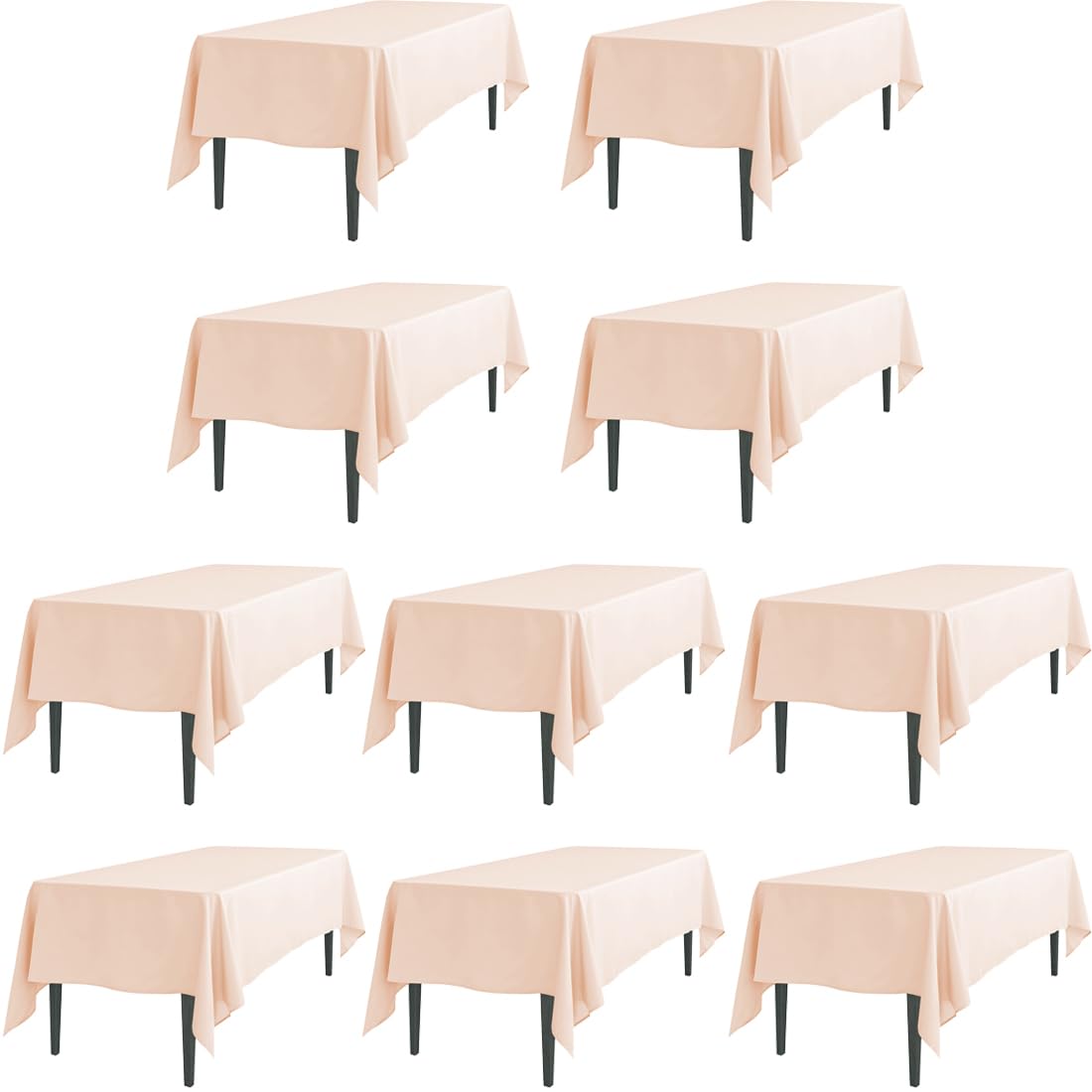 Ltc Linens 10 Pack Peach Rectangular Tablecloths 60 X 126 Inch For 8 Feet Rectangle Banquet Tables With Half-Drop - Stain And Wr