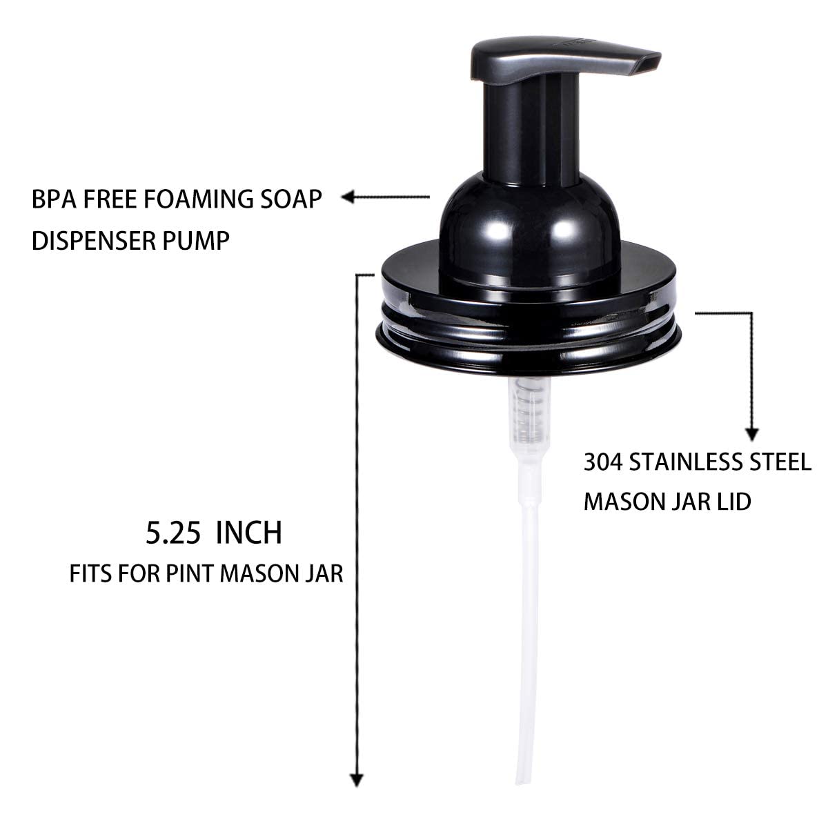 Mason Jar Foaming Soap Dispenser Pump - Rustproof Stainless Steel Lid And Bpa Free Plastic Foam Soap Pump,With Waterproof Labels