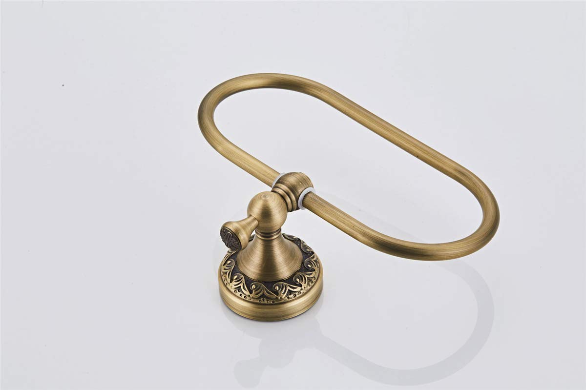 Flybath Oval Towel Ring Antique Brass Exquisite Pattern Carving Hanger Hand Towel Holder For Bathroom Kitchen Accessories Wall M