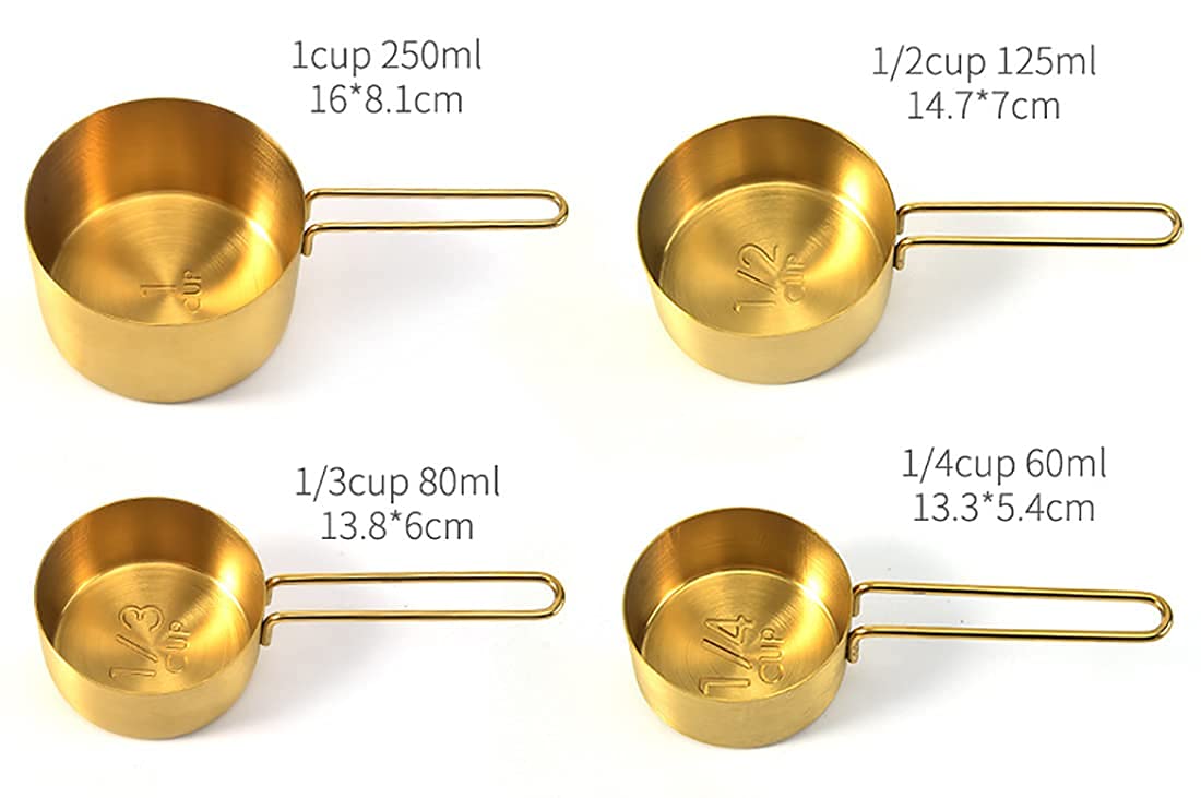 Topzea Gold Measuring Cups And Spoons Set Of 9, Nesting Stainless Steel Measuring Cup And Measuring Spoon Kitchen Cooking Baking