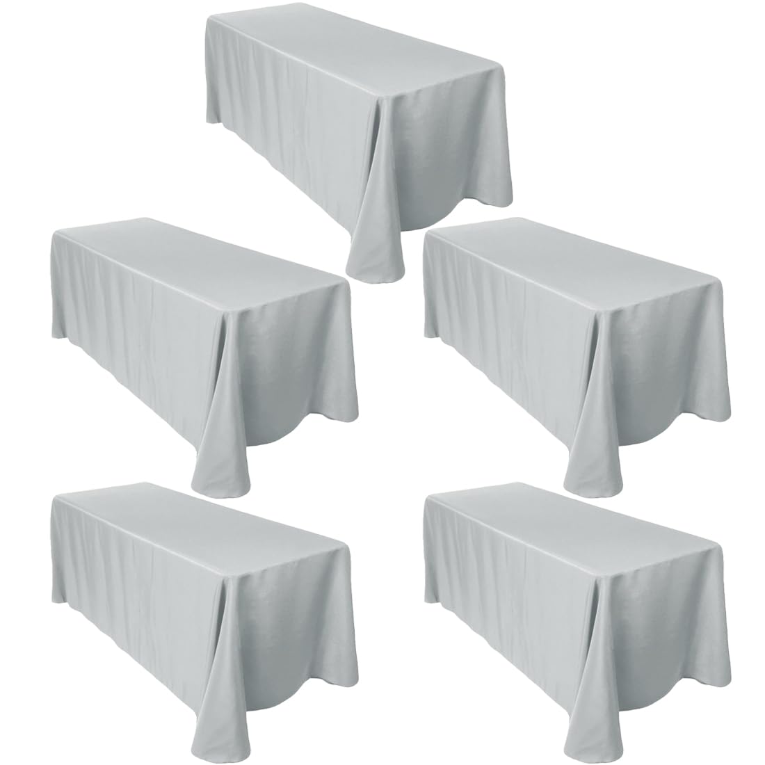 Ltc Linens 5-Pack Rectangular Tablecloths 90 In X 132 In With Rounded Corners - Grey/Silver Table Cloths For 6 Ft Rectangle Tabl