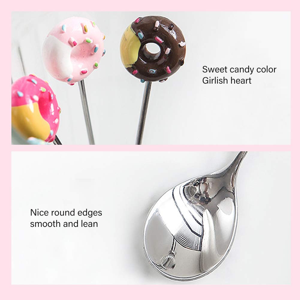 Gracelife 4Pcs Stainless Steel Stirring Spoons Cute Doughnut Coffee Spoon Mini Donut Dessert Spoon Ice Cream Tea Sugar Spoon
