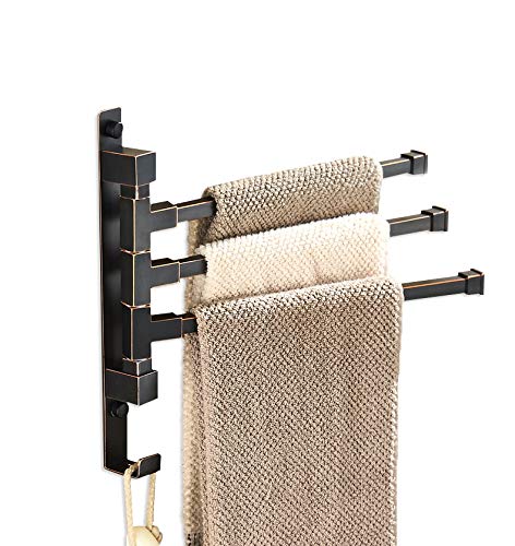 Ello&Allo Oil Rubbed Bronze Swing Out Towel Rack For Bathroom Holder Wall Mounted Towel Bars With Hook 3-Arm