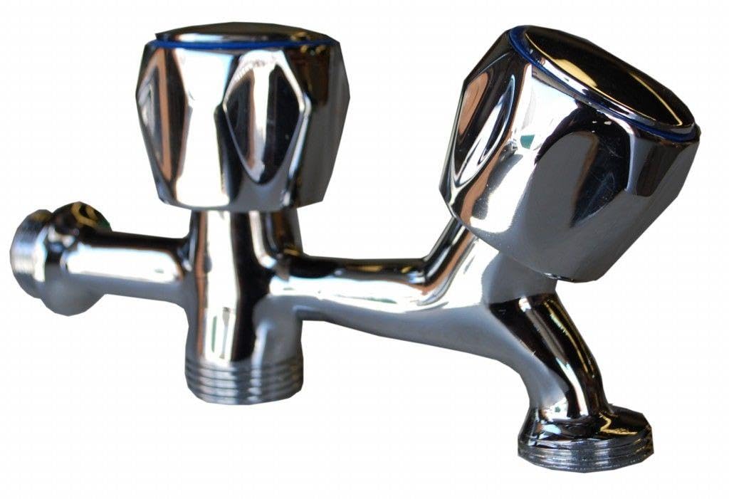 WOLFPACK Double Threaded Washing Machine Tap - Chrome Finish, Red Color Family