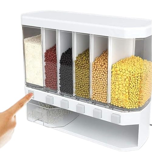 Makriv Wall Mounted Cereal Food Dispenser For Kitchen 6 Grid Dry Food Dispenser Space Saving Food Storage Containers For Cereal,