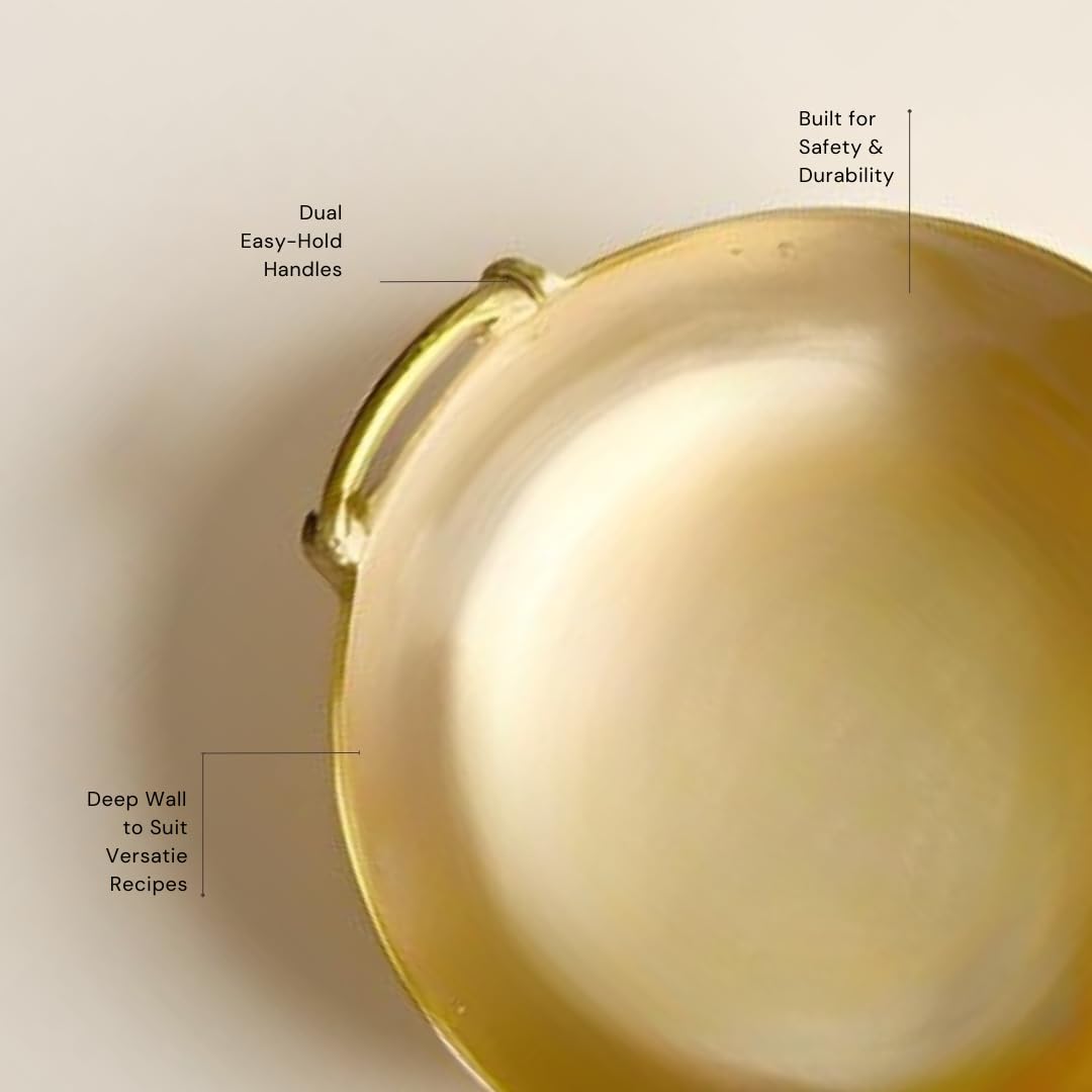 NUTRION Pure Bronze Kadai 4.5 Litre Traditional Indian Cooking Pot with Health-Boosting Properties/Free of Toxins-30 cm