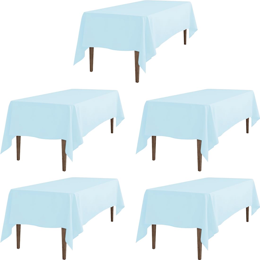 Ltc Linens 5 Pack Baby Blue Rectangular Tablecloths 70 X 120 Inches For 6 Or 8 Feet Rectangle Banquet Tables With Half-Drop - St