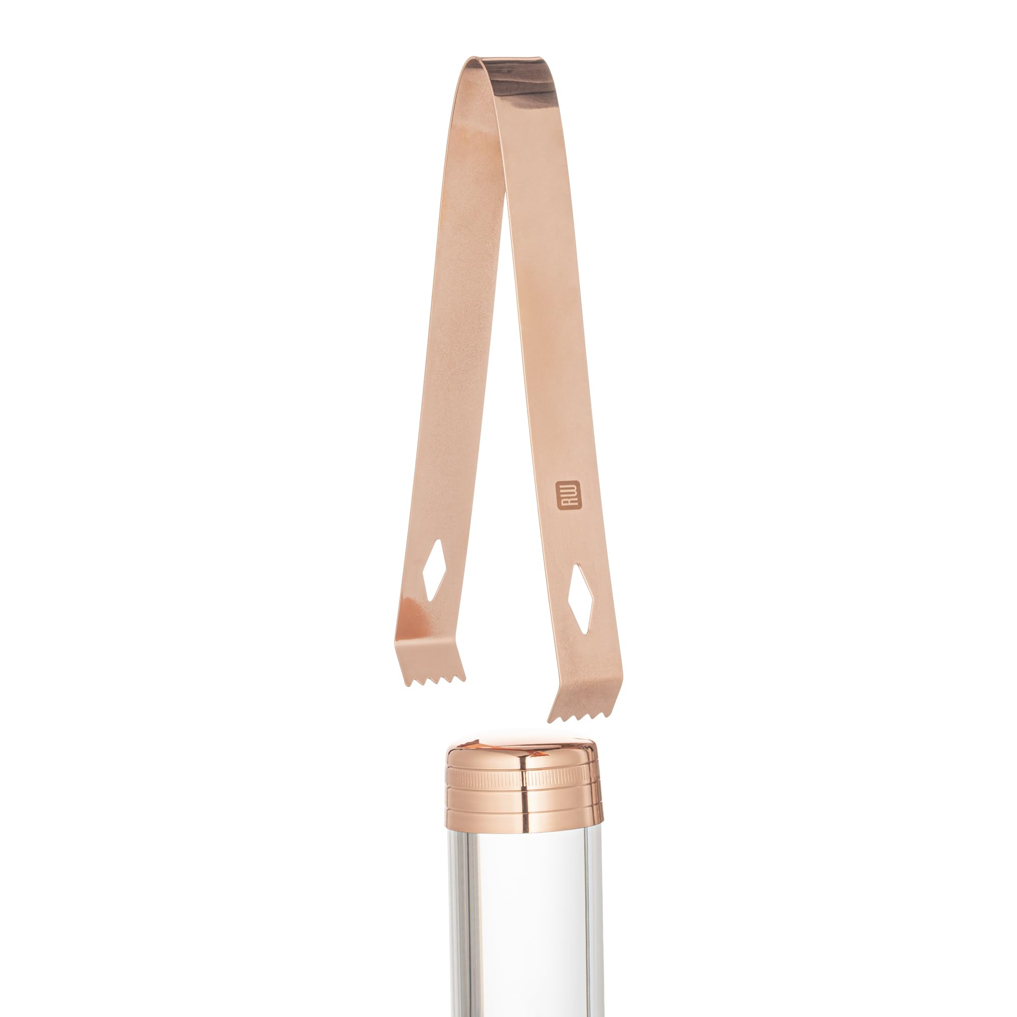 Restaurantware Bar Lux 6.3 Inch X 2.5 Inch Ice Tongs 1 Small Ice Bucket Tongs - With Claw Grip Teeth Ergonomic Grip Copper Plate