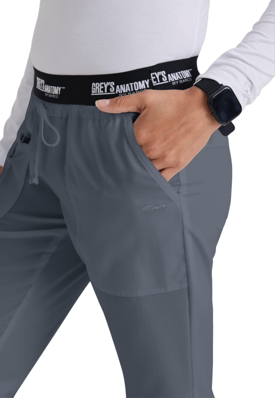 Greys Anatomy 4275 3 Pkt Logo Waist Pant With Drawstring (Granite, X-Small Tall)