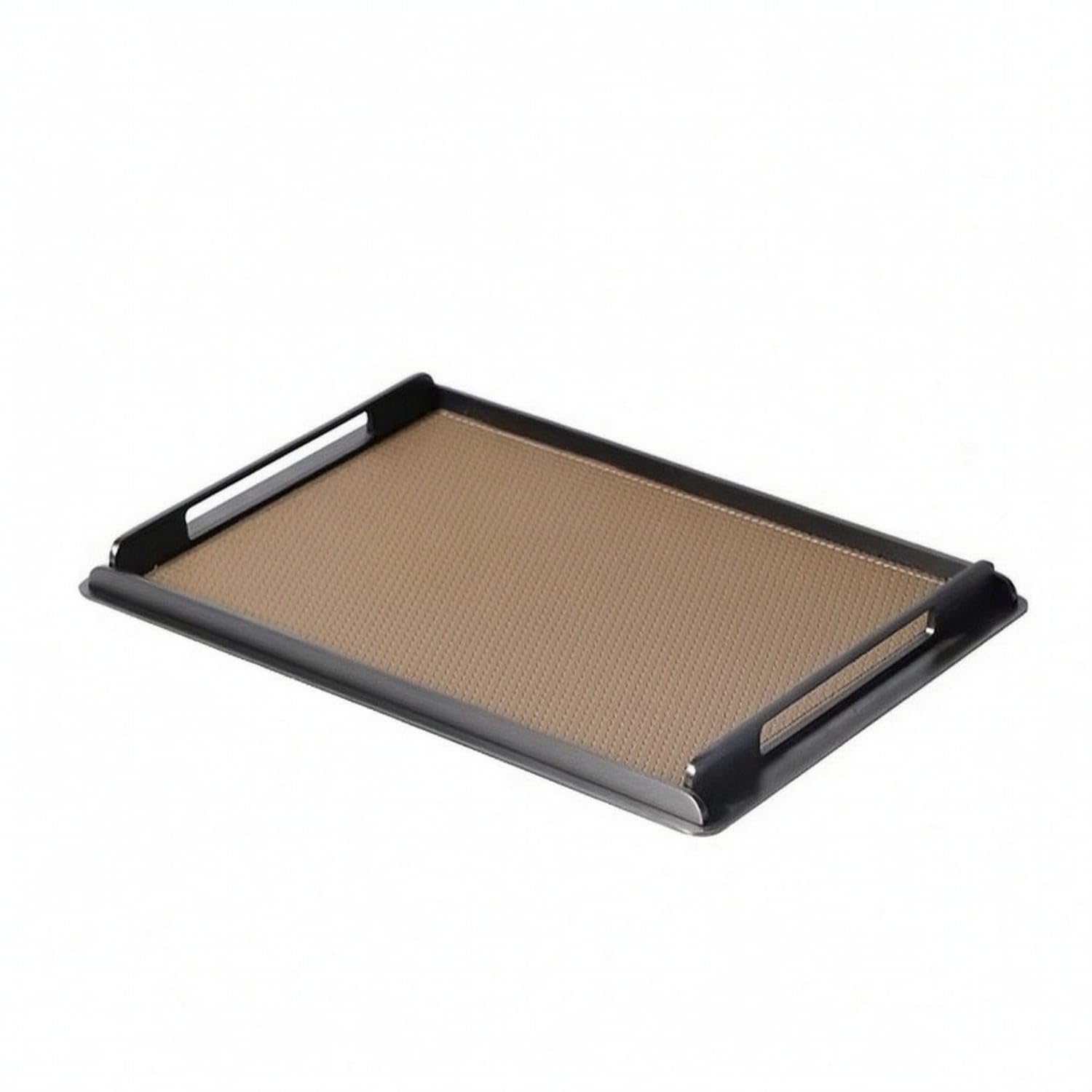 Rectangular Tray With Handles Slim Metal Frame Tray Shallow Platter Decorative For Desktop, Coffee Table, Vanity, Light Coffee