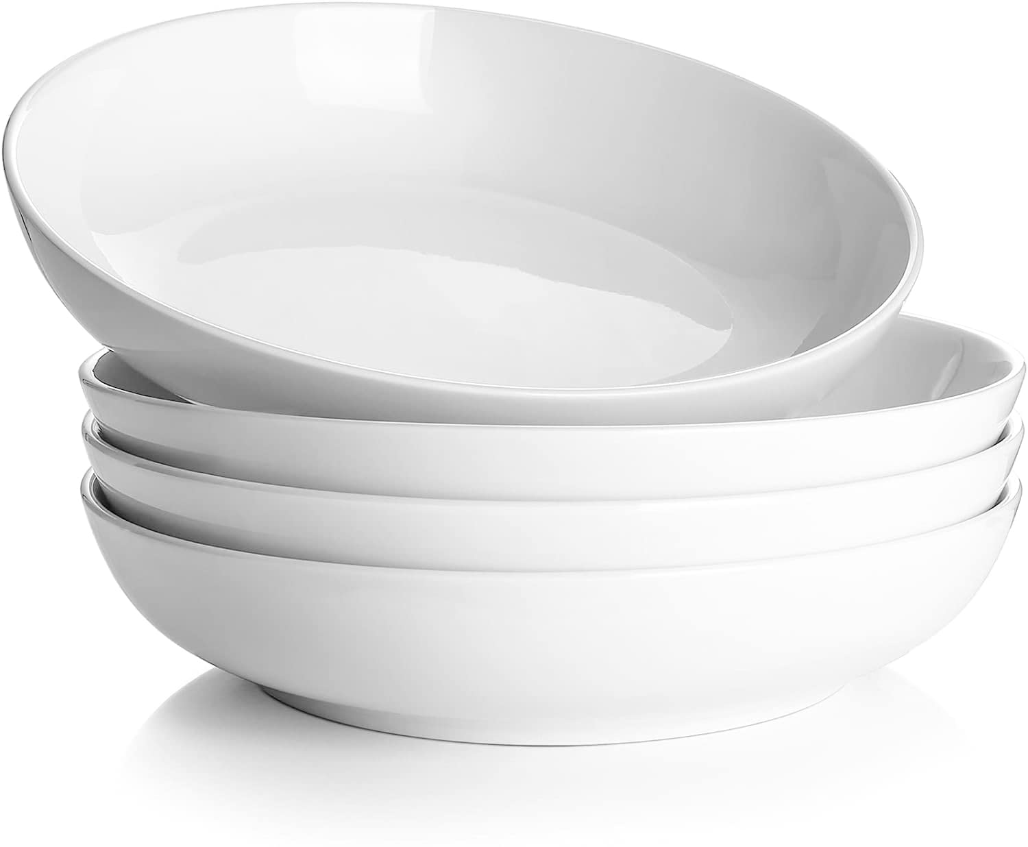 DOWAN 8.5 White Pasta Bowls Set of 4, Sturdy Porcelain Ceramic, 30Oz, Microwave, Oven & Dishwasher Safe, Shallow Design Perfect 