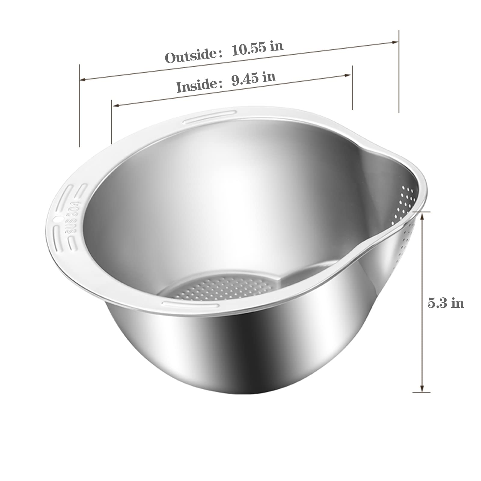 Rice Washer Strainer Bowl - 4-In-1 Washing Bowl For Quinoa, Stainless Steel Rinser With Side Drainers Small Colander For Cleanin