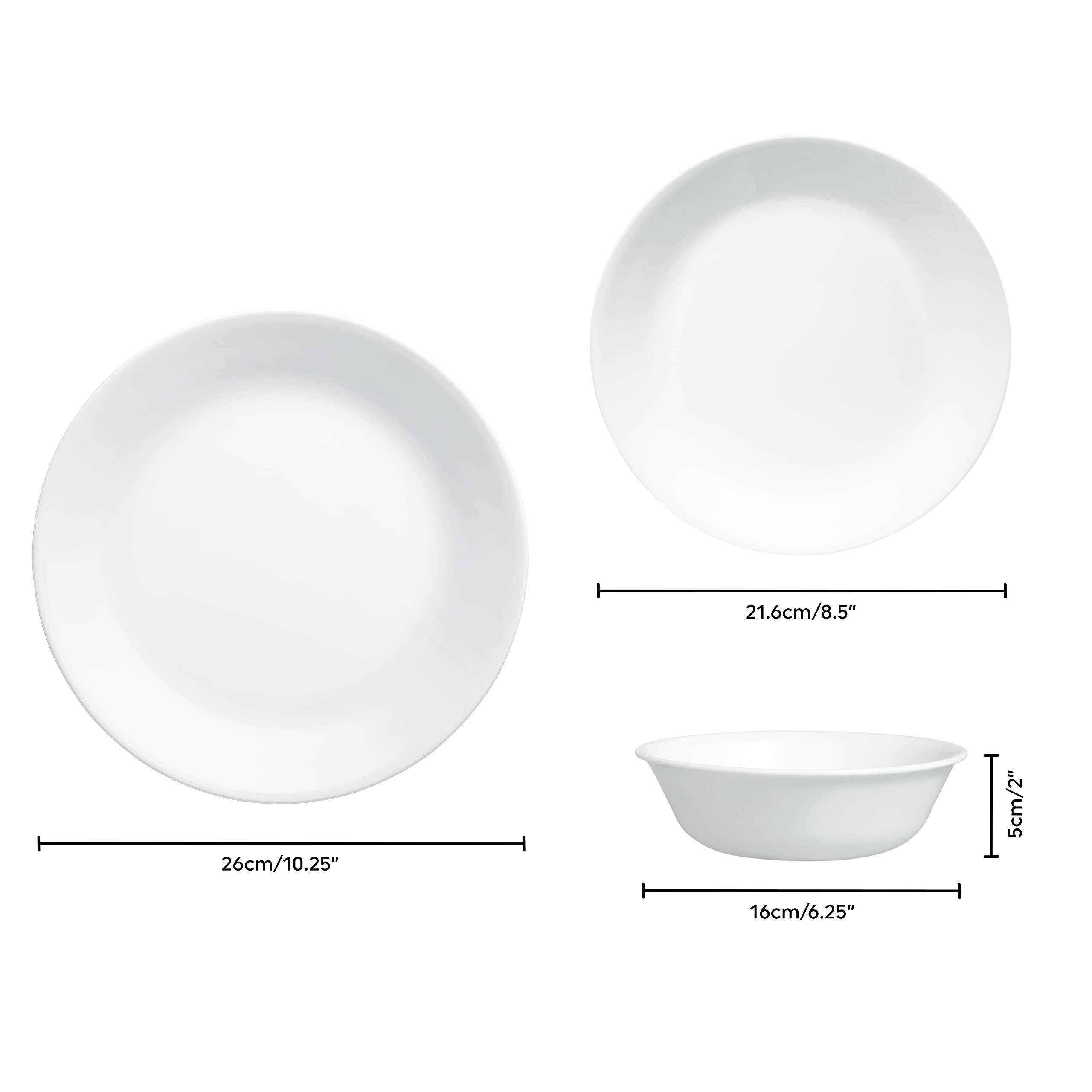 Corelle Dinnerware Set (12pc Set, Winter Frost White)-Dinner Set for 4 | 4 x Dinner Plates, Side Plates & Bowls | 3 X More Durab