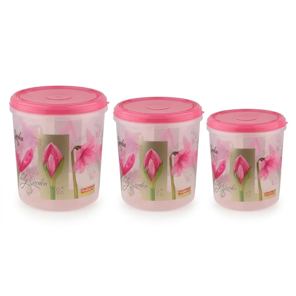 Air O Matic Ruby Plastic Container Set 3 Pieces 5Kg, 7Kg, 10Kg (Pink)