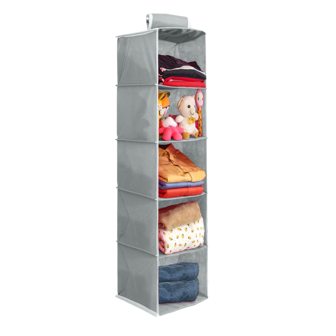 Prettykrafts Fabric 5 Tiers Clothes Hanging Organizer, Wardrobe For Regular Garments, Shoes Storage Cupboard, Hanger Bag - Beige